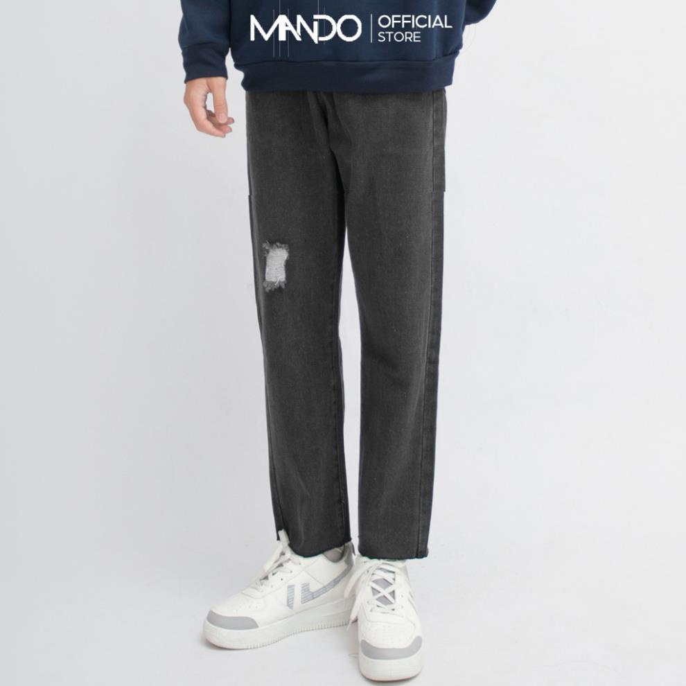 Quần Jean Nam MANDO Rách Gối Ống Suông Form Rộng Kiểu Dáng Basic Unisex Thời Trang Hàn Quốc QJ38 *