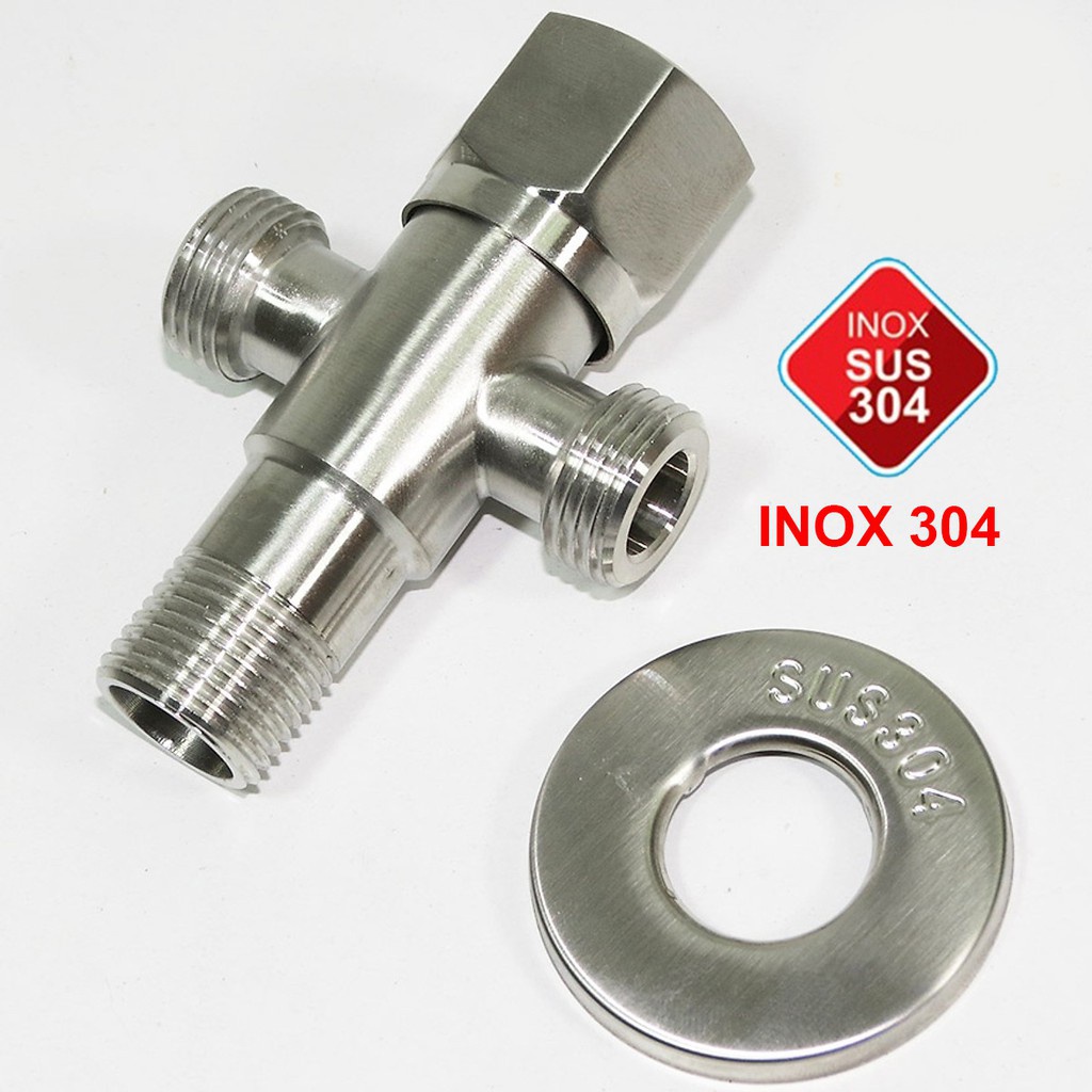 Van khóa chữ T INOX 304, T cầu ỐC chia nước cho bồn cầu và vòi xịt vệ sinh INOX SUS 304