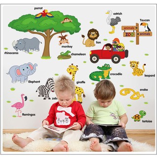 Decal Dán Tường Hình Động Vật & Tên Tiếng Anh Dễ Dán - Trang Trí Góc Học Tập & Phòng Ngủ Bé