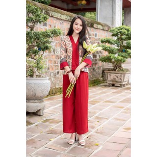 Bộ lanh quần dài vạt áo cách tân [ thời trang việt thắng ] bộ trung niên dành cho mẹ