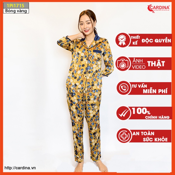 Đồ bộ pijama nữ CARDINA chất lụa satin Nhật cao cấp quần dài tay lỡ họa tiết  sang trọng 1Pi17.