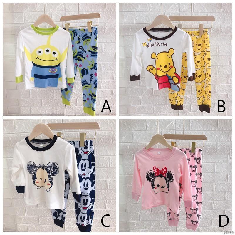 ruiaike  Kids Pajamas Set 2pcs Girl Boy Long Sleeve Cartoon Minnie Mickey Tops + Pants Sleepwear Set