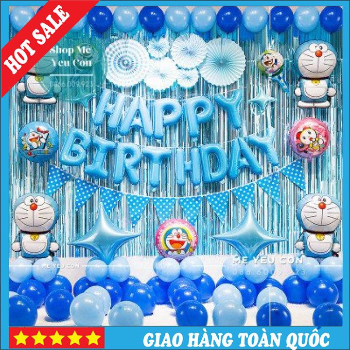 Trang Trí Sinh Nhật Hình Doremon (Doraemon) Cho Bé HOT SALE, Đầy Đủ Như Hình Tặng Kèm Đồ Bơm Đơn Giản Dễ Làm