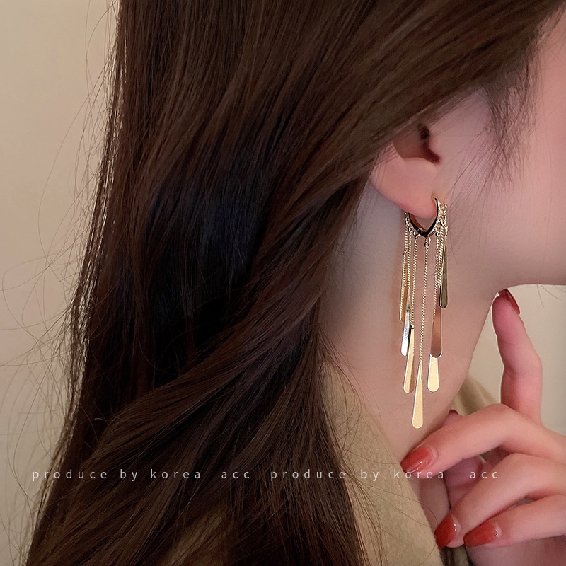 Khuyên Tai Kim Loại Dài Thời Trang Hàn Cho Nữ