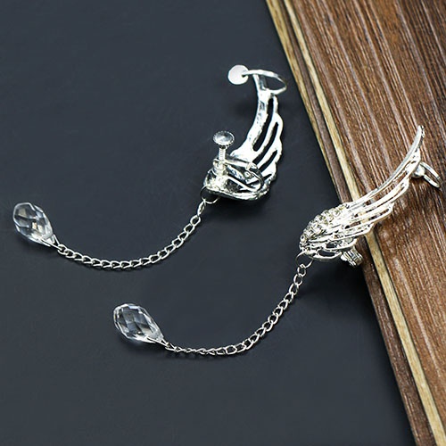 Đôi khuyên tai mạ bạc dài thiết kế hình đôi cánh xinh xắn cá tính sang trọng dành cho nữ