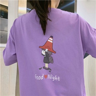 Áo thun tay lỡ cô gái goodnight - tím, vàng