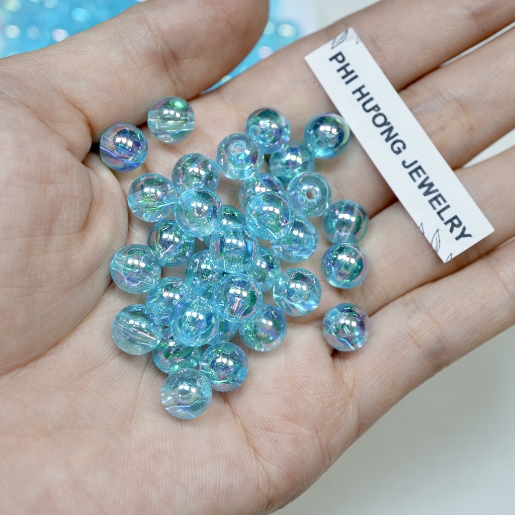 Gói 100 hạt cườm tròn cừ 8mm - 10mm nhựa đủ màu nguyên liệu handmade