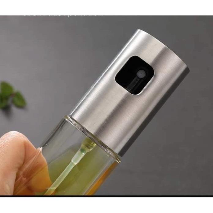 Bình xịt dầu ăn phun sương cho nồi chiên không dầu, nướng, chai xịt dầu ăn 100ml nắp Inox thân thủy tinh