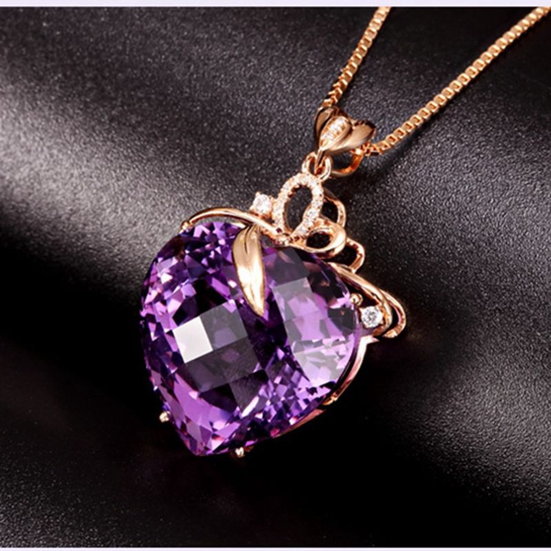 Vòng cổ Mặt Trái Tim Đính Đá Thạch Anh Tím 18K Sang Trọng