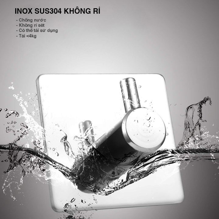 Móc Trụ Dán Tường Siêu Chắc Inox 304 Keo 3M Siêu Chắc Không Cần Khoa Đục Tải Trọng &lt;4kg