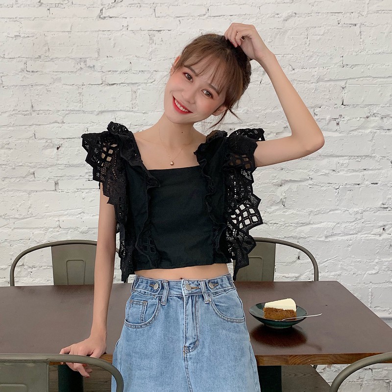 Áo croptop cổ vuông ngắn tay thời trang sành điệu