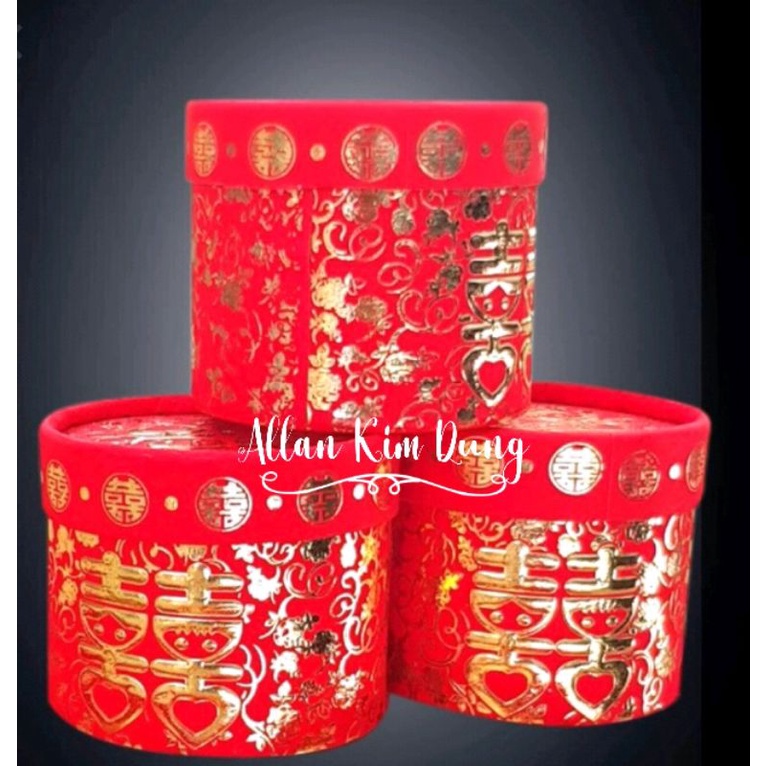 20-30-50 hộp đựng chè gấm tròn màu vàng, màu đỏ