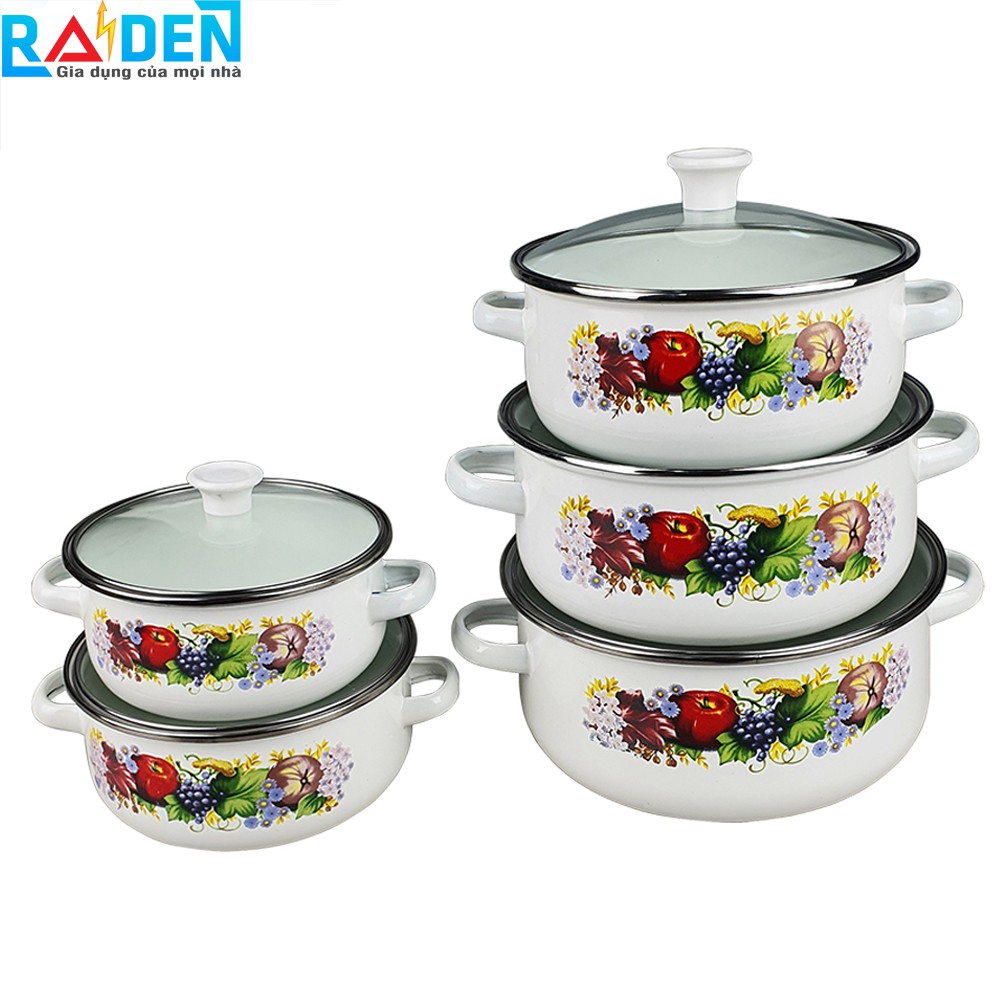 Bộ 5 nồi men sứ chống dính Perfect Reoona dùng được bếp ga, bếp hồng ngoại, bếp từ