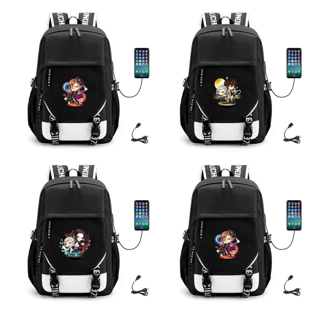 Balo Khóa Trắng Vát in hình Bungou Stray Dogs anime chibi đi học tiện lợi