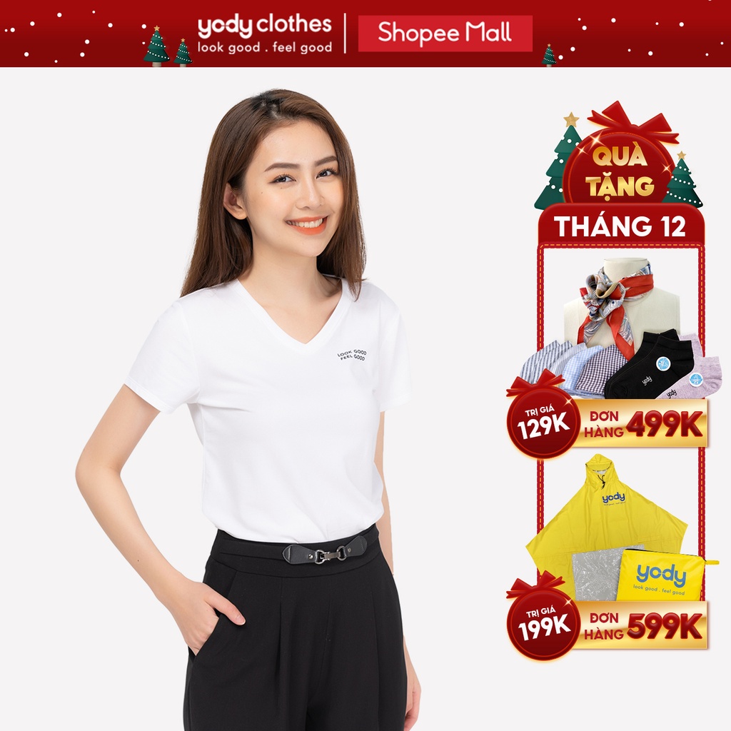 [Mã WABR50K12 giảm 10% tối đa 50K đơn 250K] Áo phông nữ YODY cổ tim form rộng vải cotton thoáng mát PPN4138