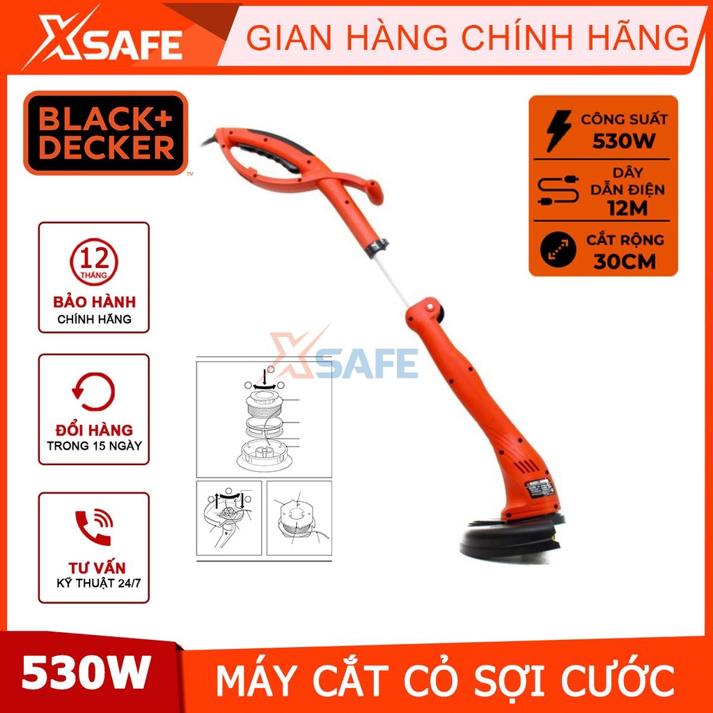 Máy cắt cỏ BLACK&DECKER GL300 cắt sợi cước dùng điện 220v công suất 530W dây điện 12m chiều rộng cắt lên đến 30cm