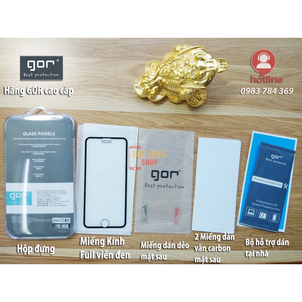 🌴 Bộ Kính cường lực iPhone SE 2020/SE 2022 Full viền đen hãng Gor cao cấp (Tặng mã freeship toàn quốc)