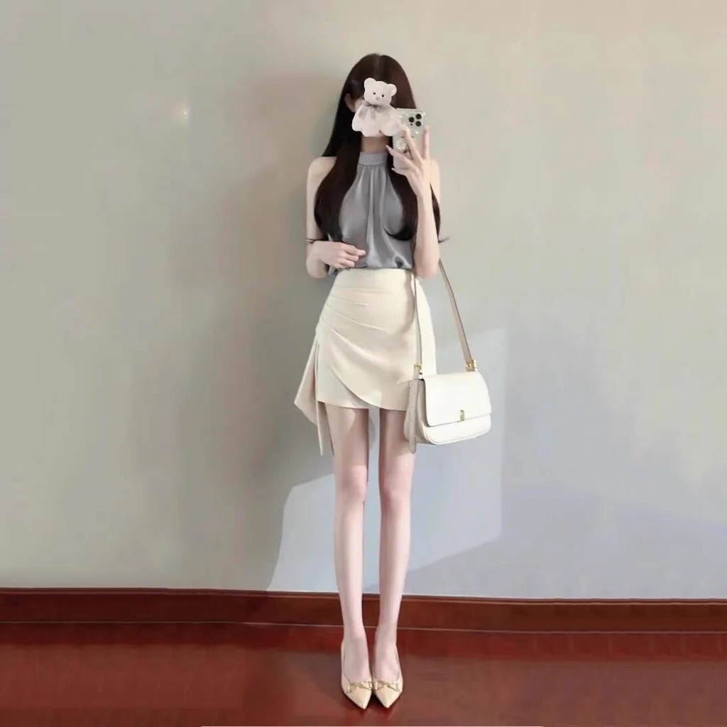 Chân váy công sở lưng cao chân váy nữ chữ a xếp ly cạp cao siêu tôn dáng chất chéo hàn thiết kế mới nhất