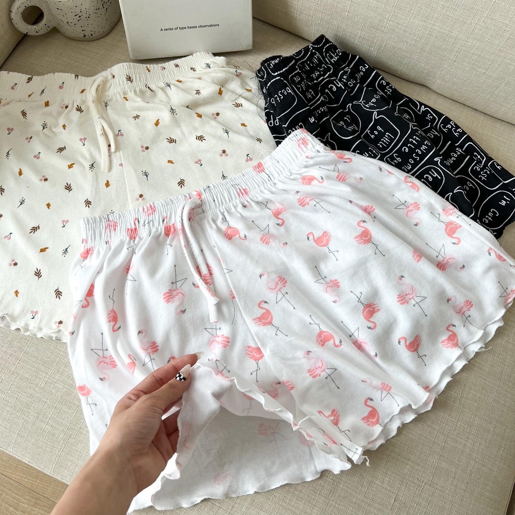 Quần đùi nữ cotton, Quần Short thun xòe nhiều hoạ tiết cạp chun P2-F3