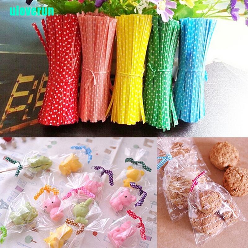 Bộ 100 Dây Buộc Túi Bánh Họa Tiết Chấm Bi Bằng Kim Loại Tiện Dụng