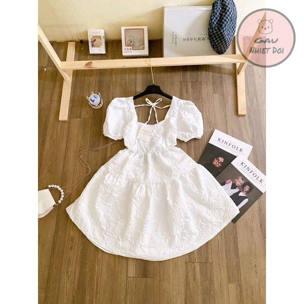 Đầm Nữ Váy Nữ Cổ Vuông Họa Tiết Hoa Gấm Hở Lưng Sexy Cá Tính Kiểu Dáng Thời Trang Nữ Hai Màu Đen/Trắng