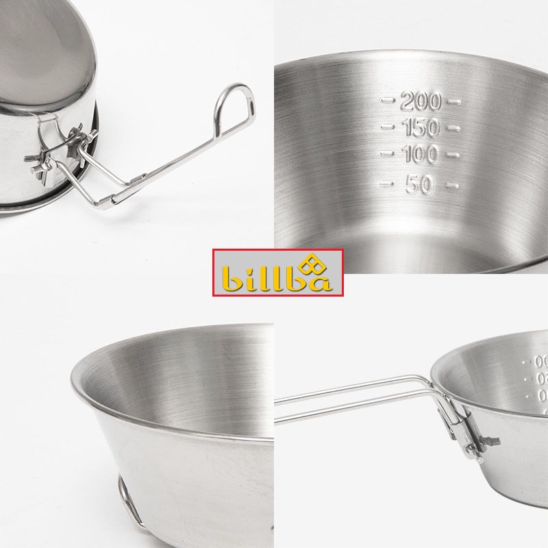 Chén  ăn cơm có tay cầm gập gọn bằng inox 304 dùng đi dã ngoại cắm trại ngoài trời BB4253 - Billba outdoors