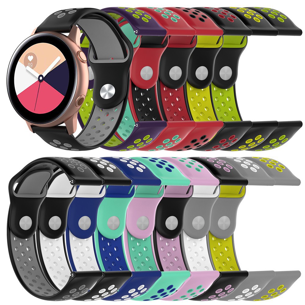 20mm Watchband Strap For Samsung Galaxy Watch 42mm R810 R815 Active R500 Active2 R830 R820 Gear S2 Classic SM-R732 Sport SM-R600 Dual Colors Sports Silicone Bracelet Straps and Clasps Band High Quality Fast Delivery