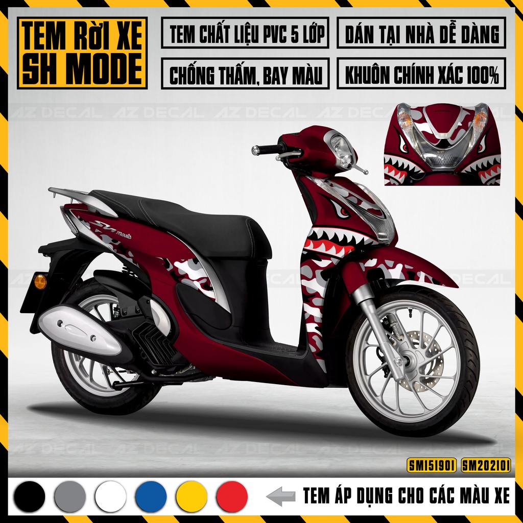 Tem Xe SH Mode Mẫu Cá Mập | SM01 | Dán Xe 2015 - 2019 Và 2020 - 2021, Áp Dụng Màu Đen, Trắng, Đỏ, Bạc Đen