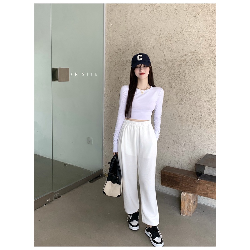 Áo Thun Lửng Tay Dài Màu Trơn Dễ Phối Đồ Thời Trang Cho Nữ