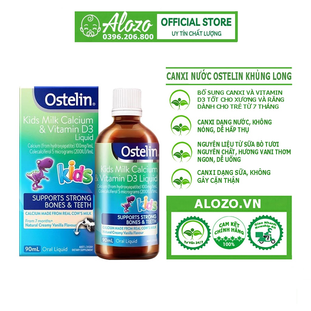 Canxi Nước Khủng Long Ostelin Kids Milk Calcium & D3 Liquid 90ml Úc