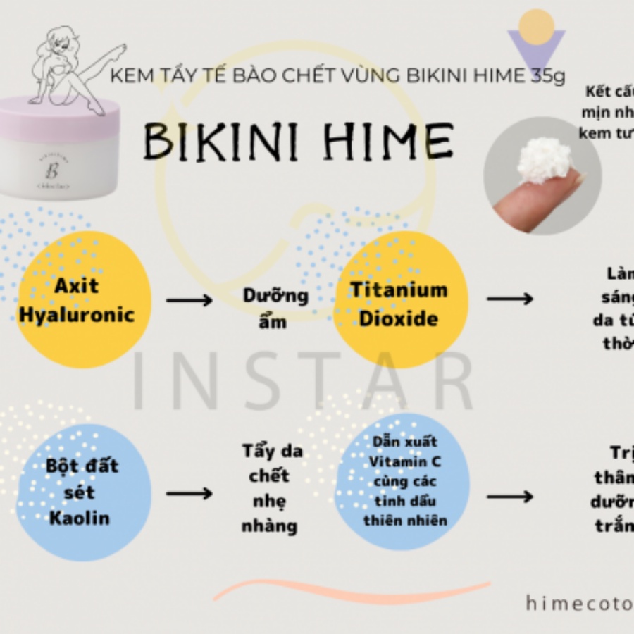 Kem tẩy tế bào chết và dưỡng trắng vùng bikini Himecoto 35g - Bahachiha