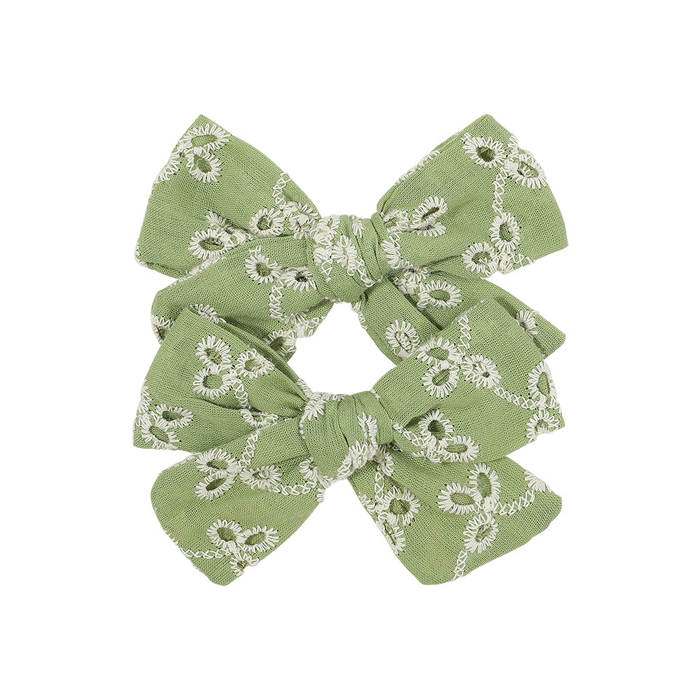 Set 2 Kẹp tóc KIDSBOWS nơ vải cotton thêu họa tiết xinh xắn dễ thương cho bé gái