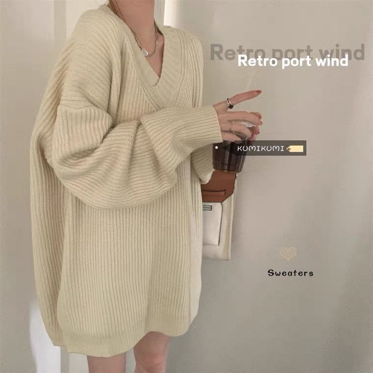 Áo sweater Dệt Kim Dáng Rộng Cổ Chữ V Thời Trang Thu Đông 2022 Cho Nữ