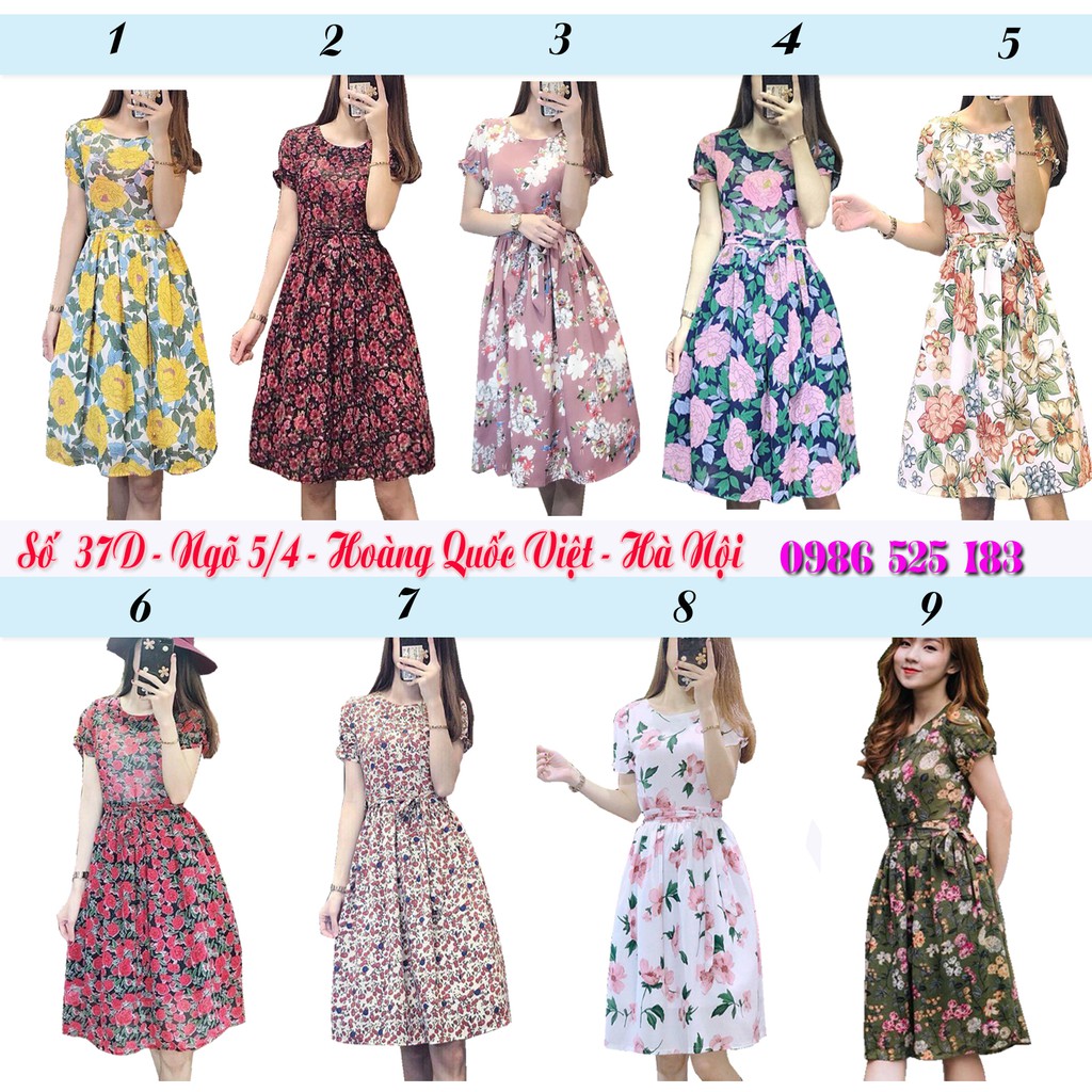 SỈ = LẺ Đầm hoa xòe cổ tròn buộc nơ CC V86