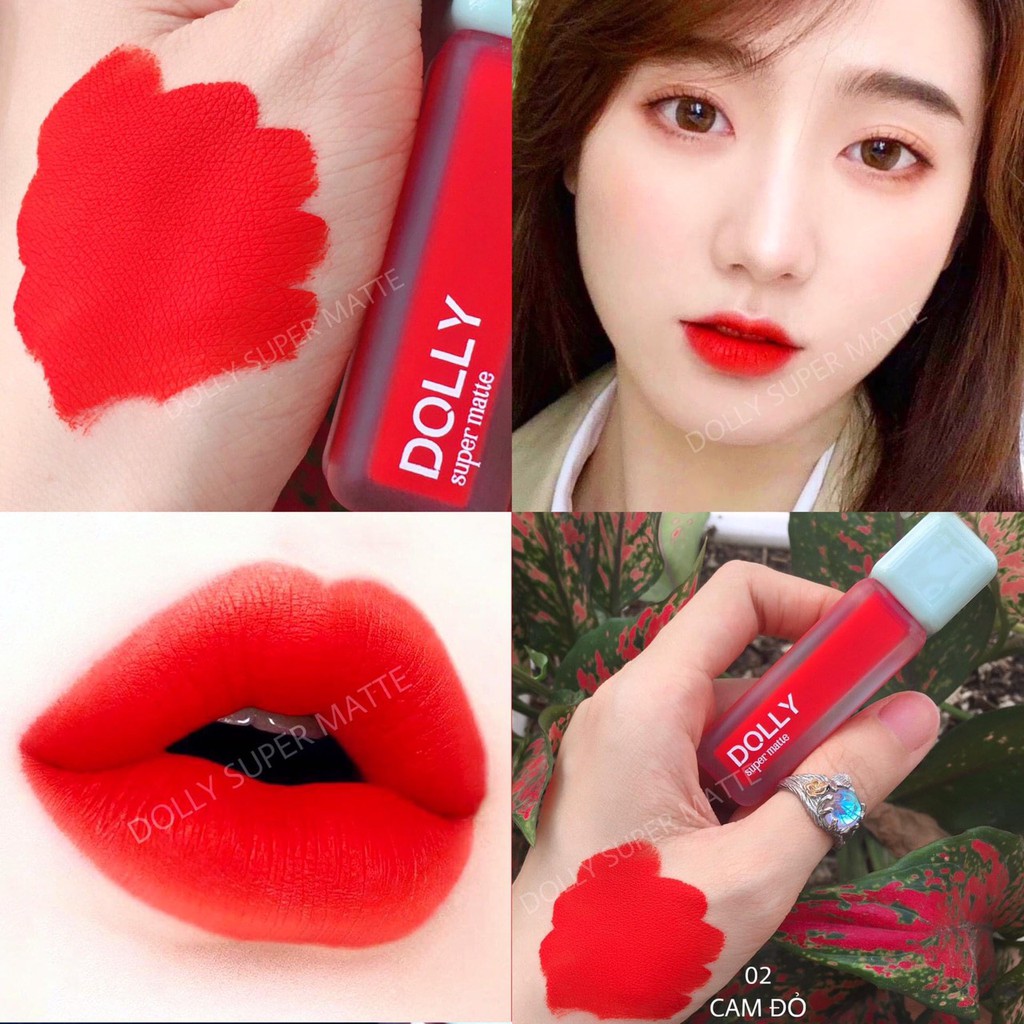 Hot trend 2021 [Cam Đỏ] Son Kem Lì Dolly Super Matte Không Chì Màu Cam Đỏ [02] | BigBuy360 - bigbuy360.vn
