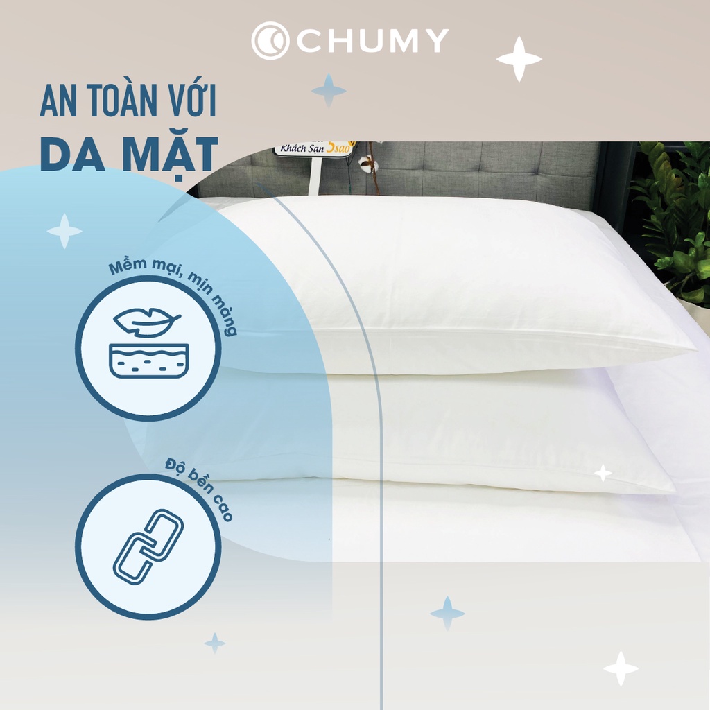 Vỏ gối trắng khách sạn CHU MY, TC400 100% cotton, tiêu chuẩn khách sạn 5 sao, kích thước 50x70cm/60x80cm