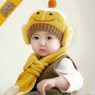 Mũ Len Kèm Khăn Hình Mặt Cười Cho Bé
