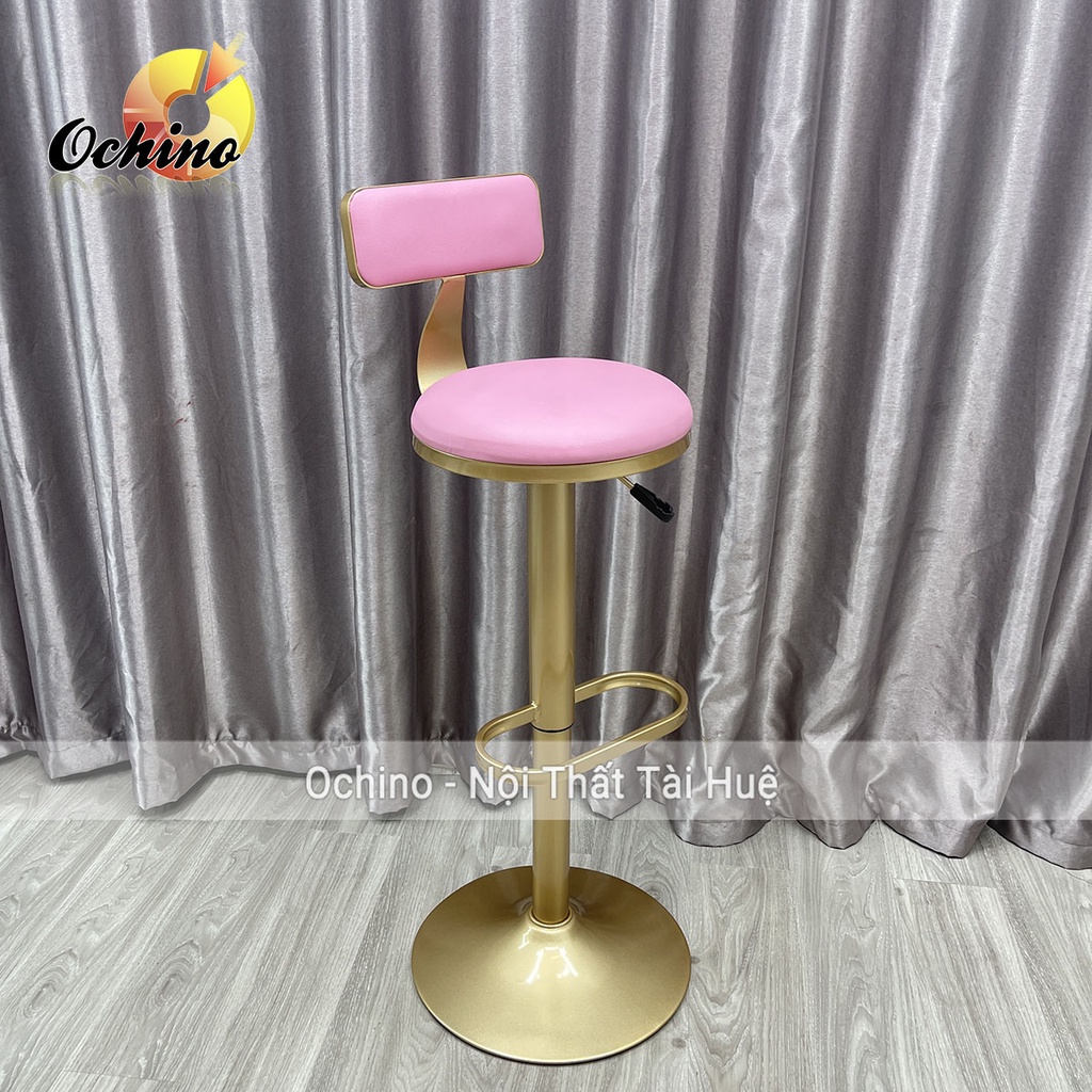 Ghế Bar, Ghế Quầy lễ Tân, ghế TRang Điểm Chân mạ vàng nhạt cao cấp Mẫu Tựa Tròn (Hàng có Sẵn)