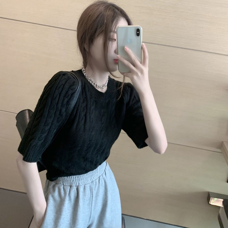 Áo len croptop cổ V hở lưng tiểu thư sang chảnh A103