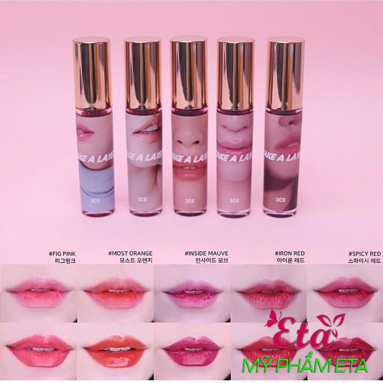 Son kem 3CE Hàn Quốc TAKE A LAYER Tinted Water Tint lì môi, nhẹ môi 5.2g