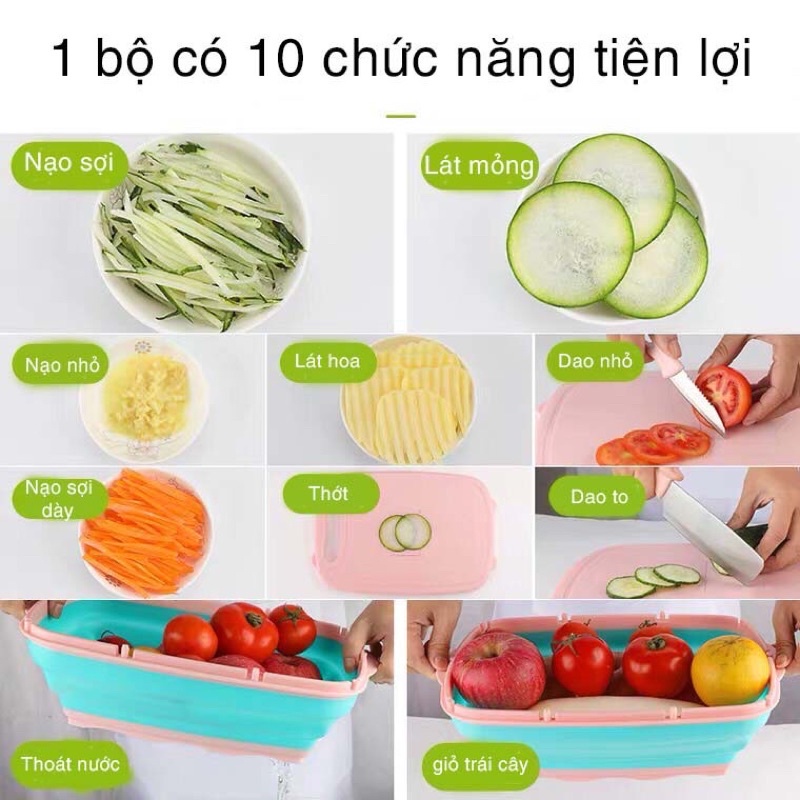 Bộ Dụng Cụ Nhà Bếp Thớt , Rổ , Dao , Nạo Đa Năng 9 Món Gấp Gọn Thiết Kế Sang Trọng Tiện Lợi