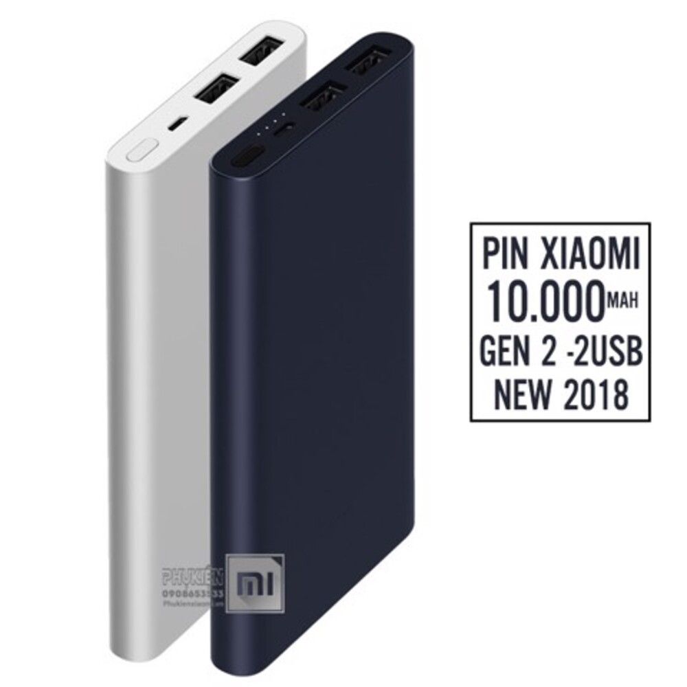 Sạc Dự Phòng Xiaomi Gen 2, 2 Cổng USb Chuẩn 10000mAh, Bảo Hành 12 Tháng Lỗi 1 Đổi 1 Do Nhà Sản Xuất