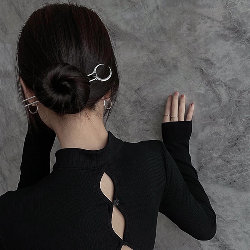 Trâm Cài Tóc Kim Loại Chữ U Họa Tiết Ánh Trăng Sang Trọng Cho Nữ YOS