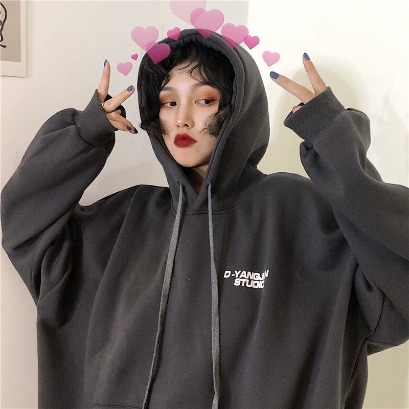 Áo Khoác Hoodie Len Lông Cừu Dày Dáng Rộng Kiểu Hàn Quốc Thời Trang Mùa Đông 2022