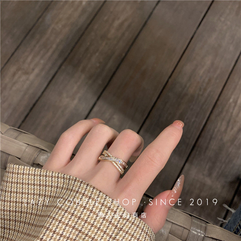 Sense of Quality Affordable Luxury Ring Cold Wind Special-Interest Design Simple and Stylish PersonalityinsTrendy Zircon Super Flash Opening Female