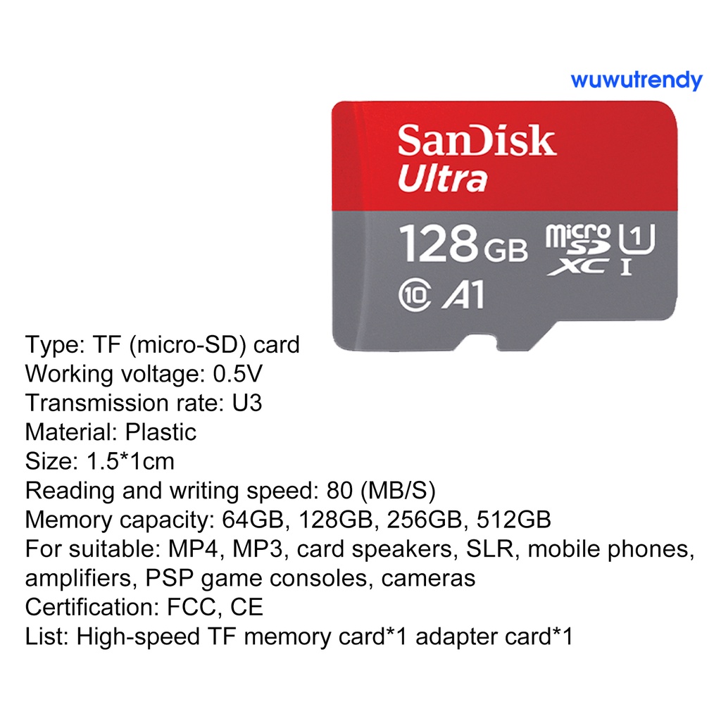 Thẻ Nhớ 64GB / 128GB / 256GB / 512GB TF / SD Siêu Mỏng Chống Thấm Nước Chống Từ Tính Hiệu Sandisk Dành Cho Máy Ảnh | BigBuy360 - bigbuy360.vn