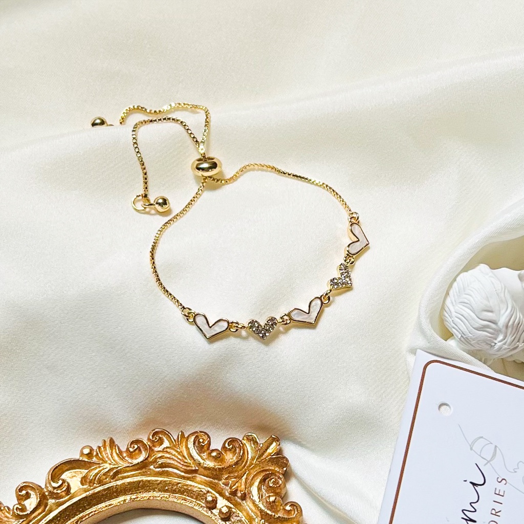 Lắc tay nữ mặt trái tim bền màu Vòng đeo tay đính đá có dây rút chỉnh kích thước thông minh Lemi accessories