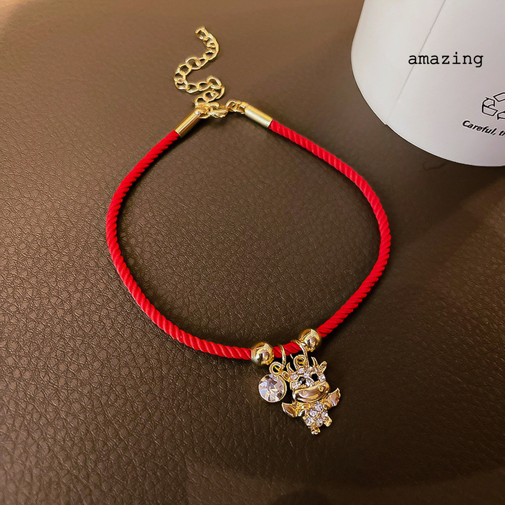 [AM] Braided Bracelet Chinese Zodiac Lucky Symbol Alloy Adjustable Charm Ox Bangle for Spring Festival