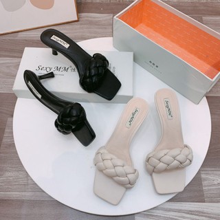 Hv(ẢNH THẬT) Guốc 5p Quai Tết Đan Da Mềm Sexy Gót Nhọn Fullbox Cao Cấp