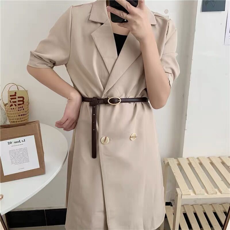 Thắt Lưng Da Bản Nhỏ Khóa Kim Hình Oval Đơn Giản Thanh Lịch Cho Nữ